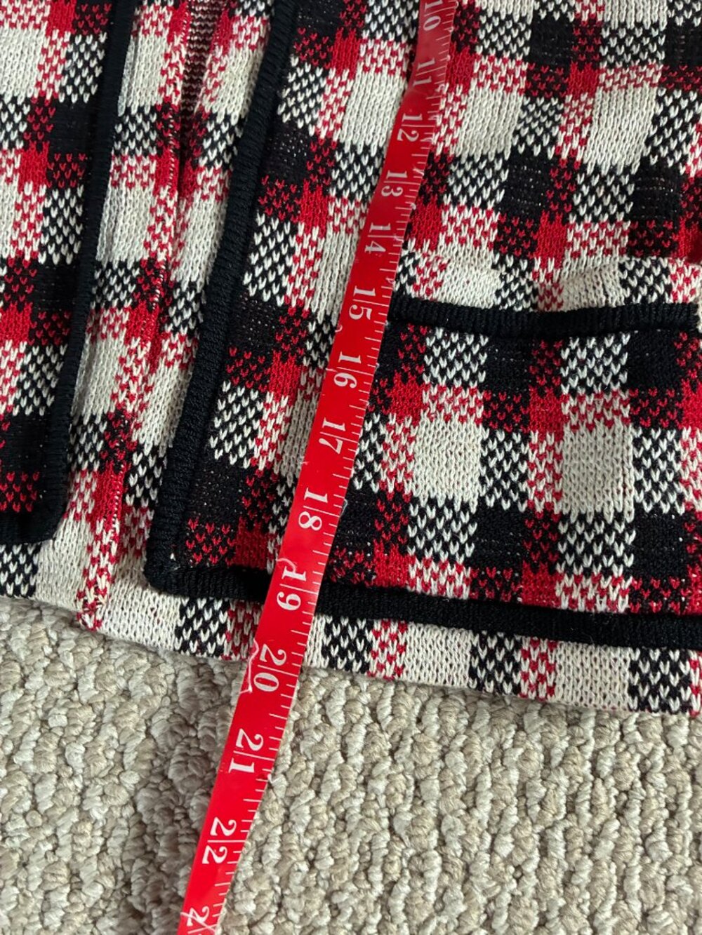 Vintage St. John Cardigan Red Check Plaid Size 2 Neiman Marcus - Picture 4 of 5